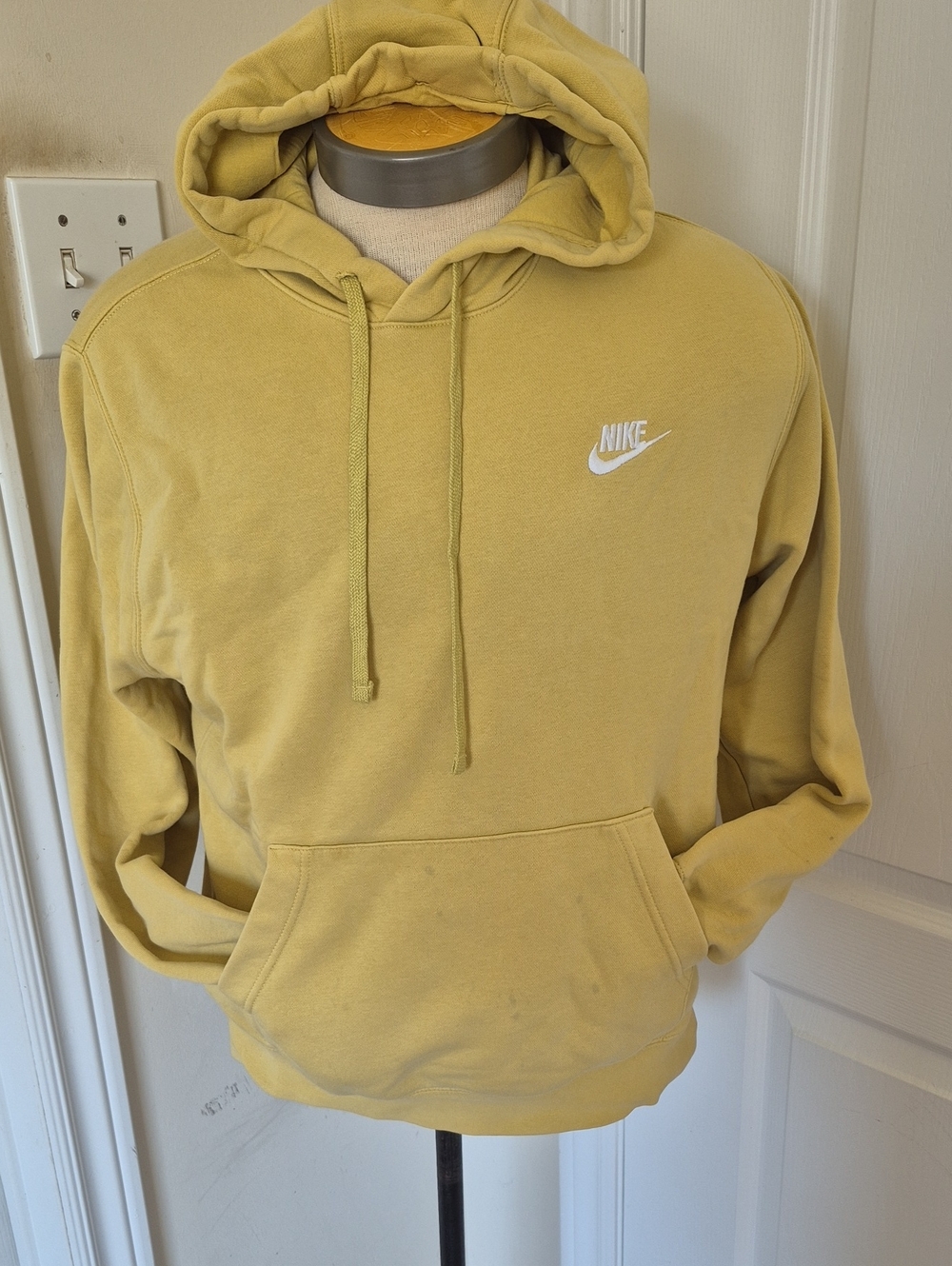 Nike Men's Mustard Yellow Pullover Hoodie with White Swoosh